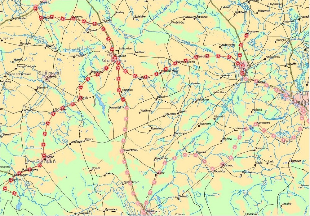 Mapa ścieżki rowerowe w gminie Gościno