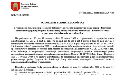 Zdjęcie do Ogłoszenie Burmistrza Gościna